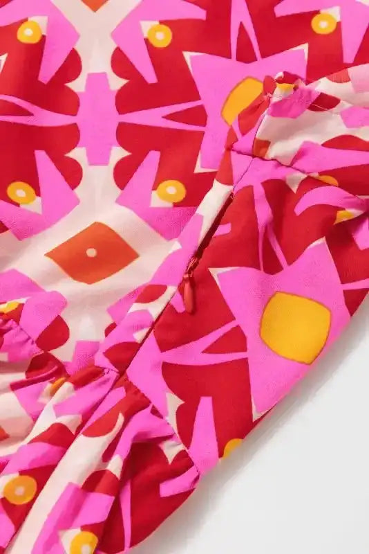 Strawberry Maxi Dress - Pink Geo Print V-neck - Fashionfitz