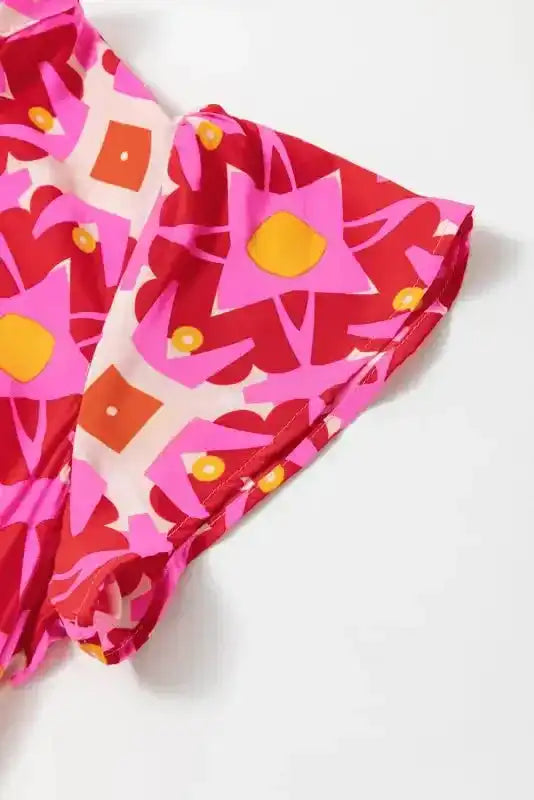 Strawberry Maxi Dress - Pink Geo Print V-neck - Fashionfitz