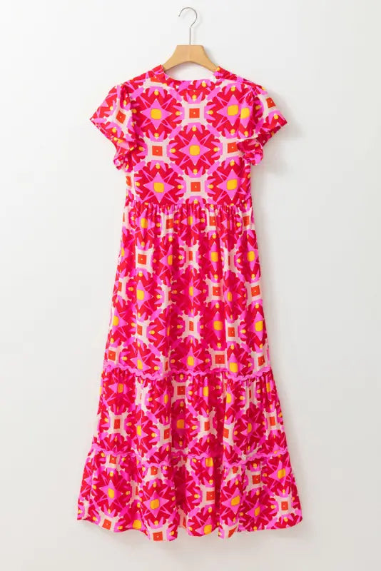 Strawberry maxi dress - pink geo print v-neck