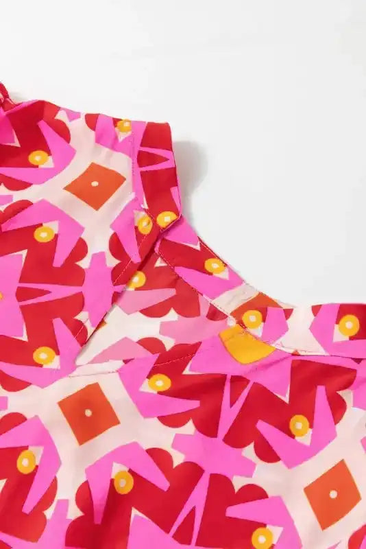 Strawberry Maxi Dress - Pink Geo Print V-neck - Fashionfitz