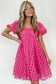 Strawberry pink checkered puff sleeve babydoll dress - dresses