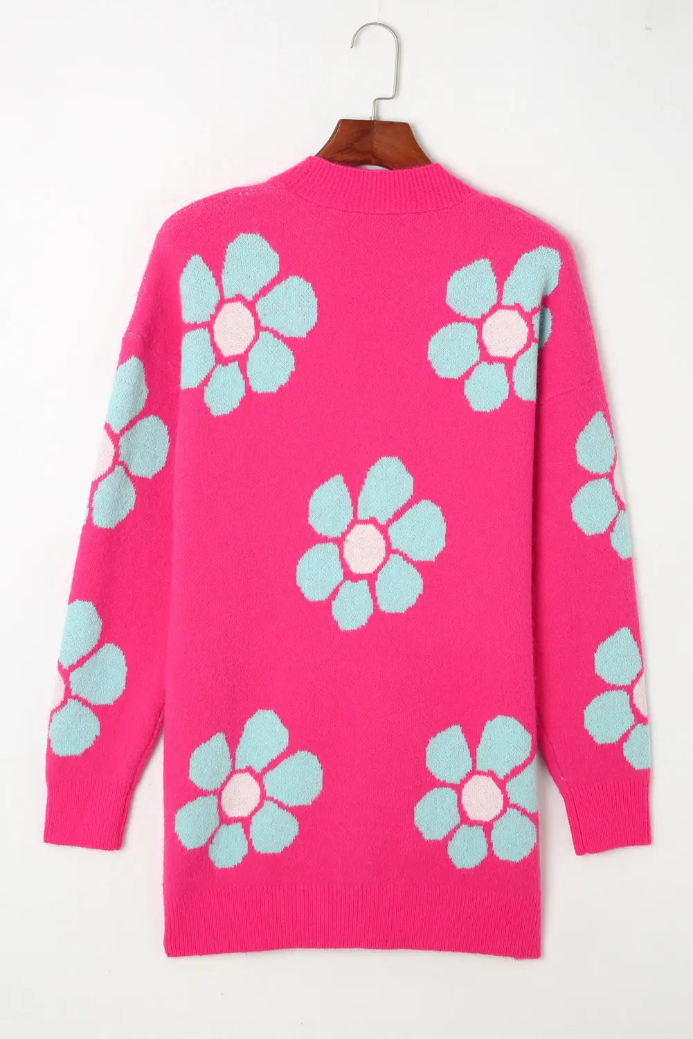 Strawberry pink floral print button up knitted cardigan - sweaters & cardigans