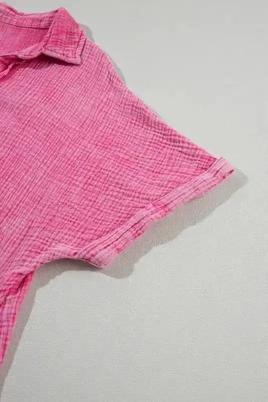 Strawberry Pink Mineral Wash Tiered Dress - Fashionfitz