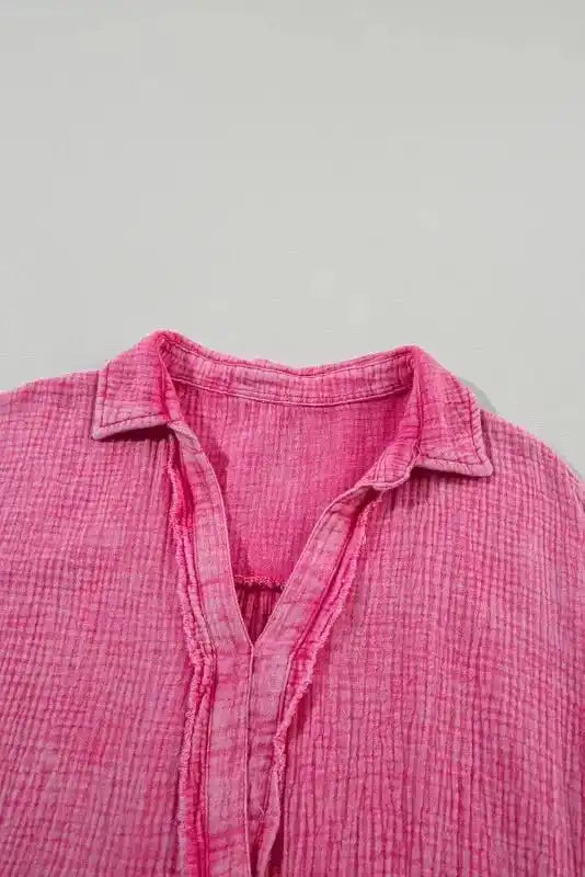 Strawberry Pink Mineral Wash Tiered Dress - Fashionfitz