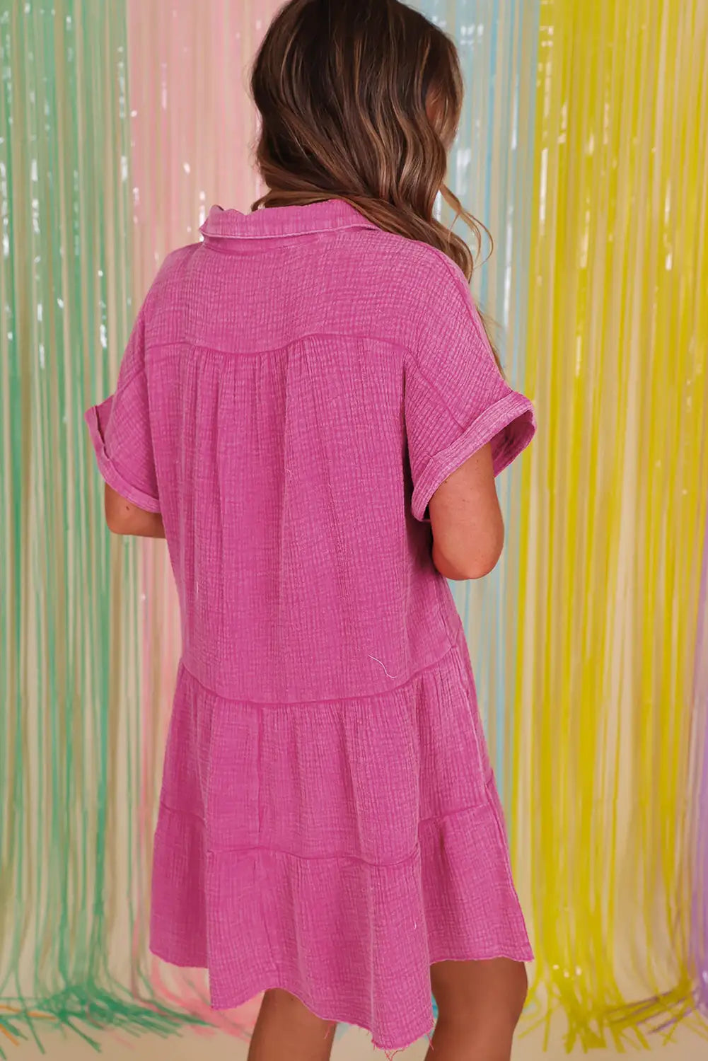 Strawberry pink mineral wash tiered dress - dresses/mini dresses