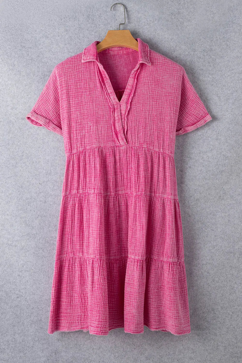 Strawberry pink mineral wash tiered dress - dresses/mini dresses