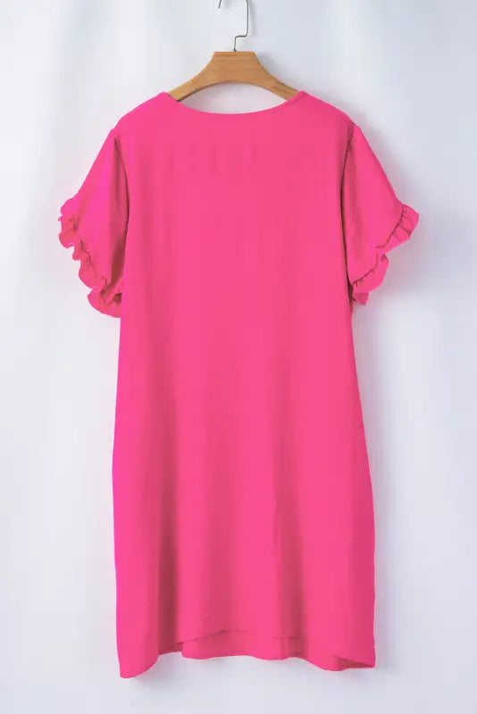 Strawberry pink mini dress - ruffled sleeve plus size - size/plus dresses/plus dresses