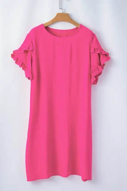 Strawberry pink mini dress - ruffled sleeve plus size - 1x / 100% polyester - size/plus dresses/plus dresses