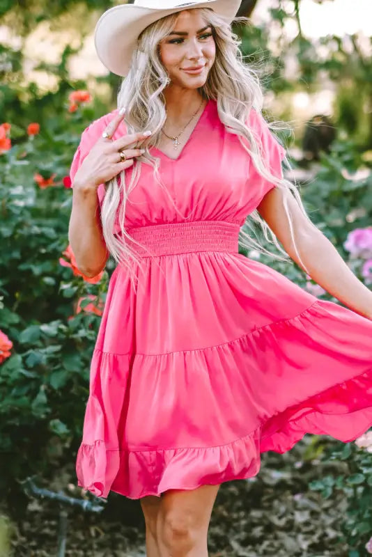 Strawberry pink tiered ruffled mini dress - dresses/mini dresses