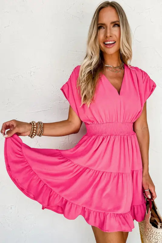 Strawberry pink tiered ruffled mini dress - dresses/mini dresses