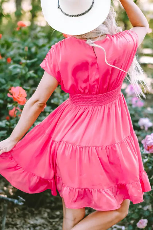 Strawberry pink tiered ruffled mini dress - dresses/mini dresses