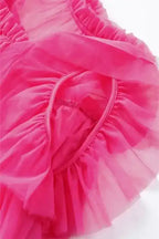 Strawberry Pink Tulle Ruffle Sleeve Flared Blouse - Fashionfitz