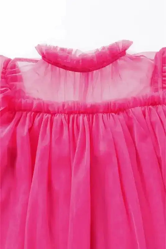 Strawberry Pink Tulle Ruffle Sleeve Flared Blouse - Fashionfitz