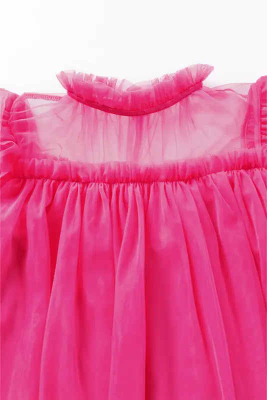 Strawberry pink tulle ruffle sleeve flared blouse - tops/blouses & shirts