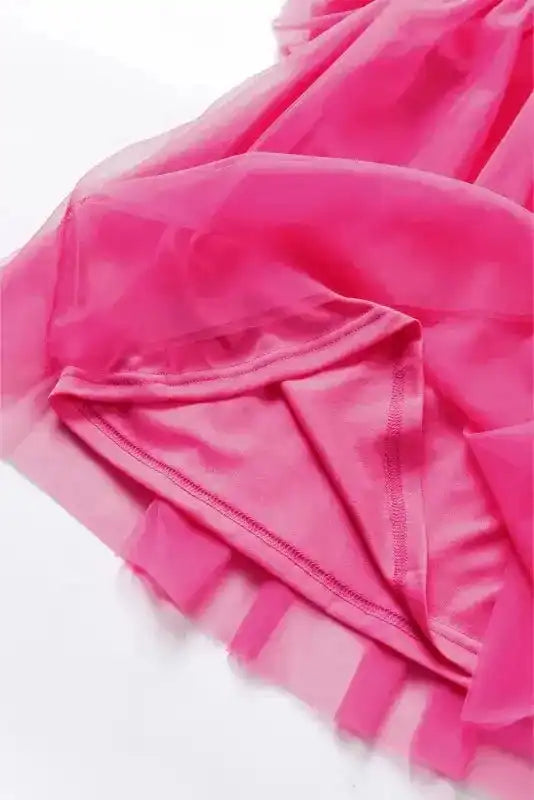 Strawberry Pink Tulle Ruffle Sleeve Flared Blouse - Fashionfitz