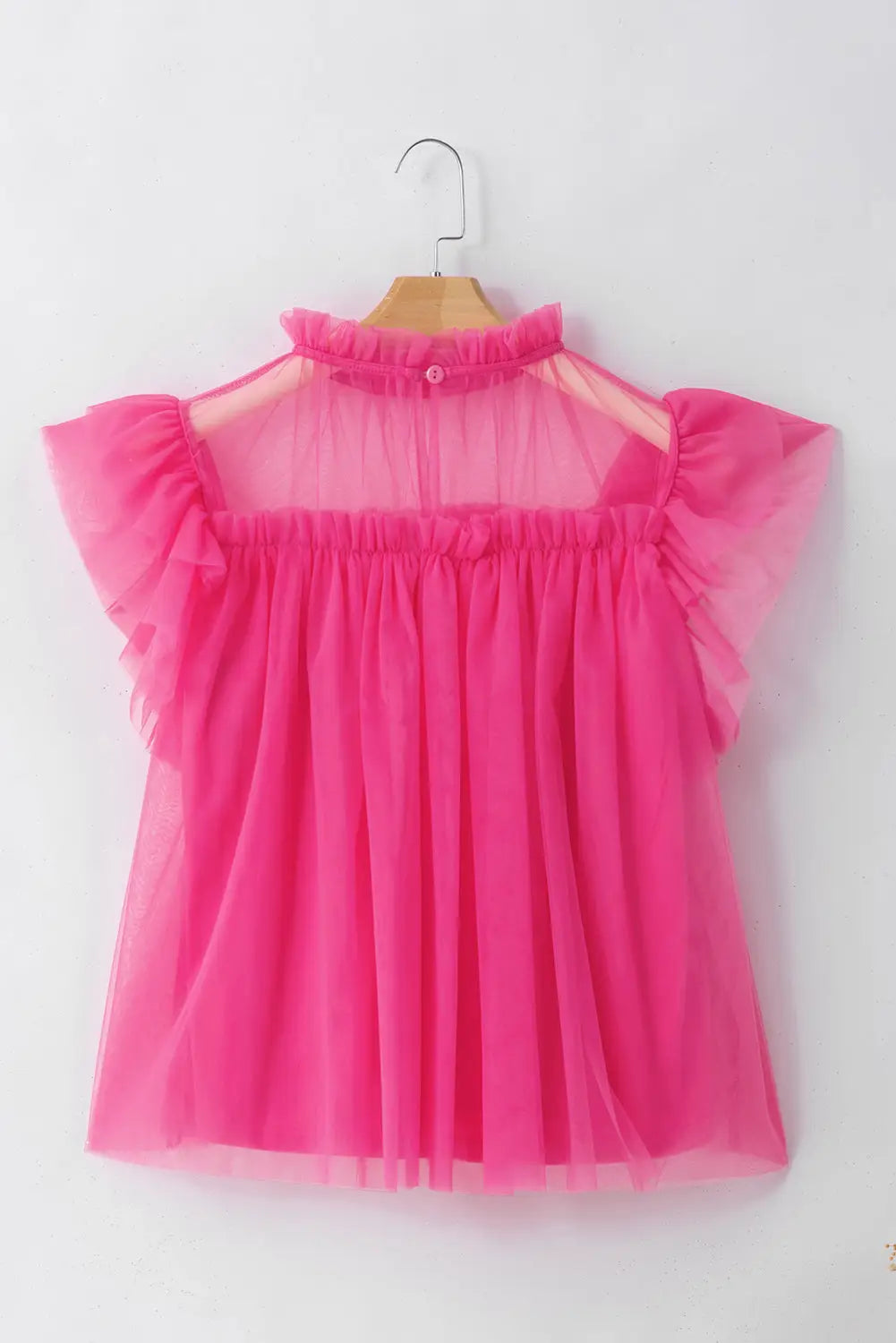 Strawberry pink tulle ruffle sleeve flared blouse - tops/blouses & shirts
