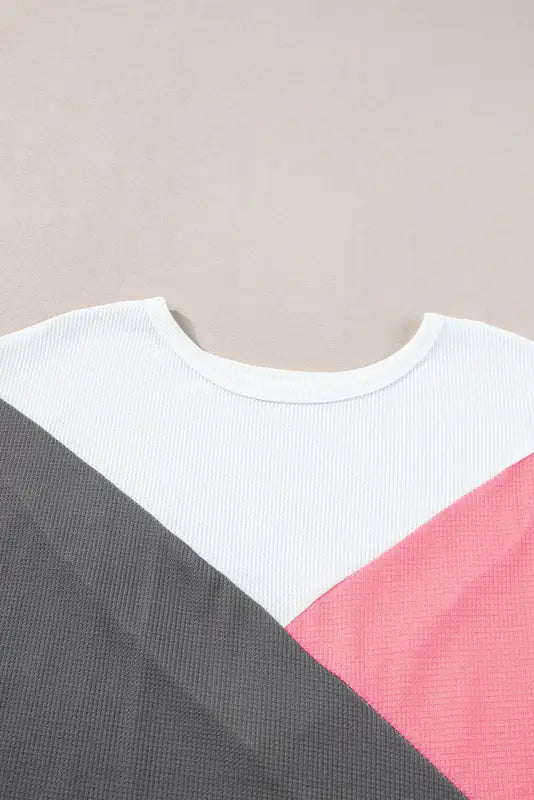 Strawberry t-shirt - pink color-block waffle knit half sleeve - t-shirts