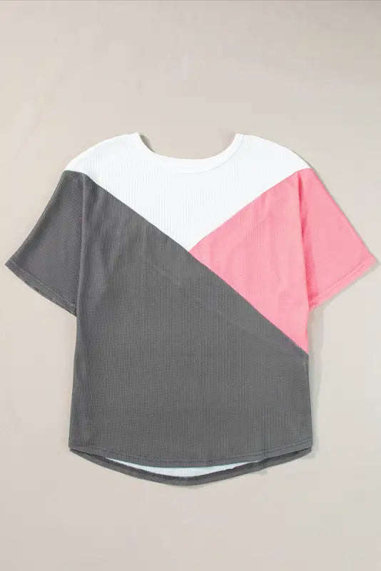 Strawberry t-shirt - pink color-block waffle knit half sleeve - t-shirts