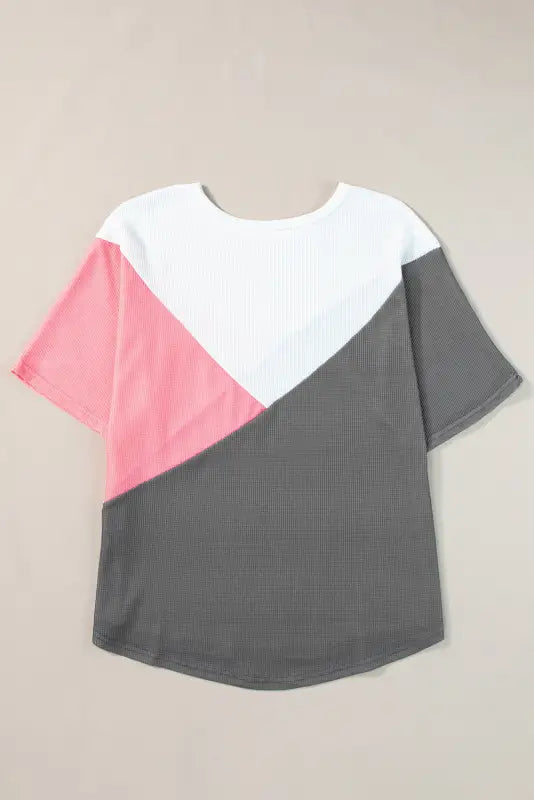 Strawberry t-shirt - pink color-block waffle knit half sleeve - t-shirts