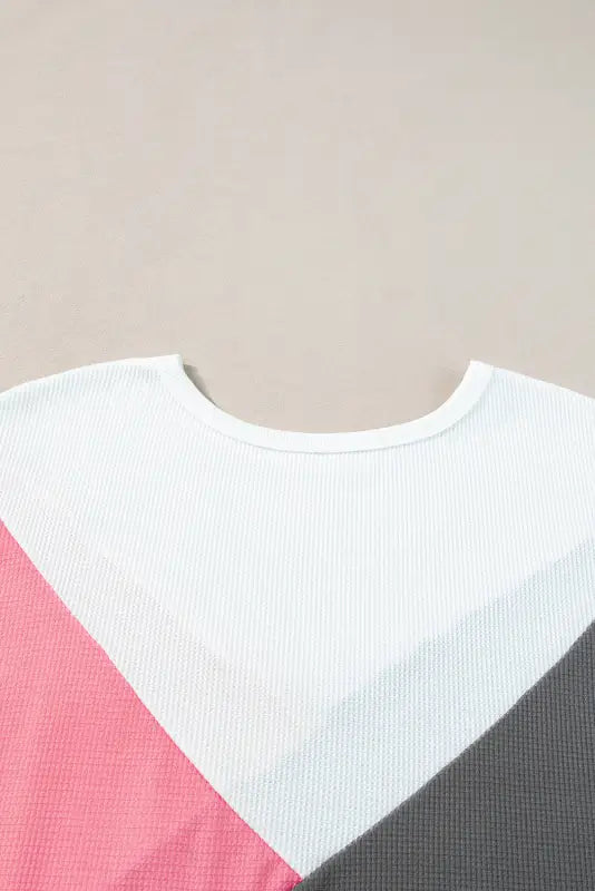 Strawberry t-shirt - pink color-block waffle knit half sleeve - t-shirts