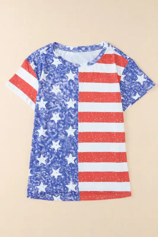 Stripe american flag print distressed crew neck t shirt - t-shirts