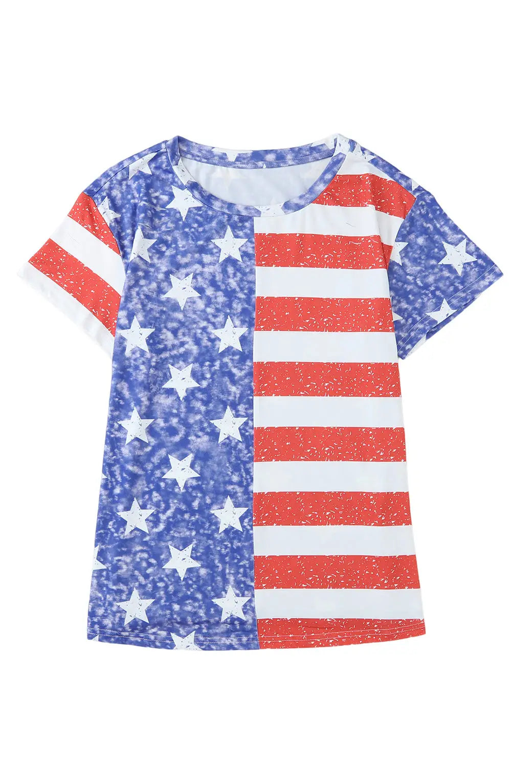 Stripe american flag print distressed crew neck t shirt - t-shirts