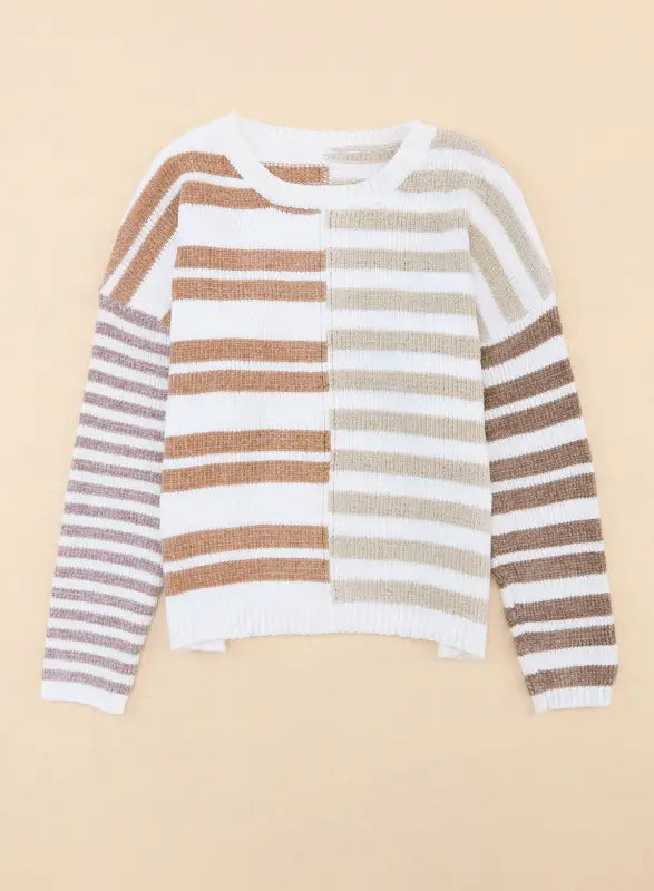 Stripe blocked drop shoulder slouchy sweater - sweaters & cardigans