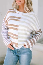 Stripe Blocked Drop Shoulder Slouchy Sweater - Fashionfitz
