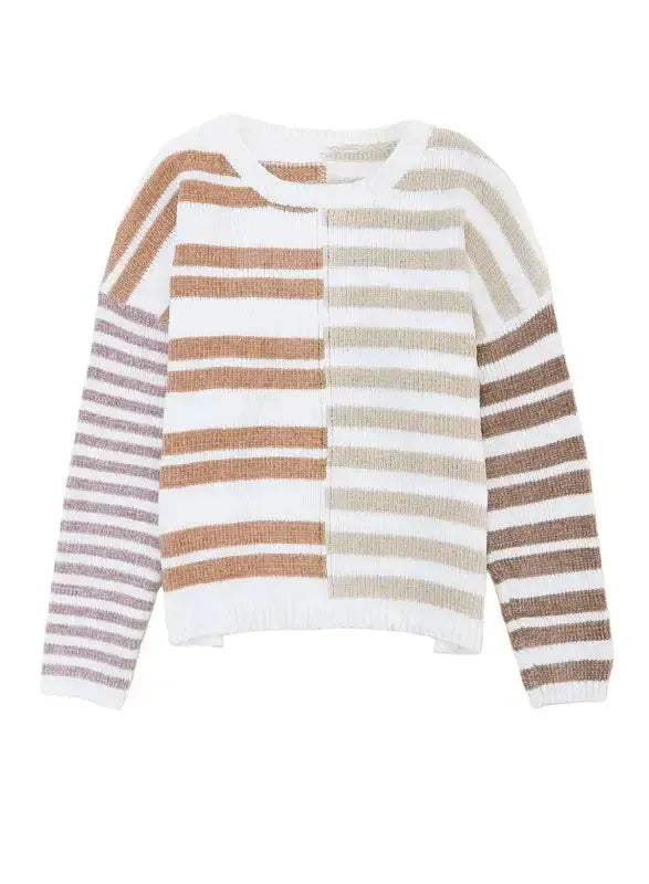 Stripe Blocked Drop Shoulder Slouchy Sweater - Fashionfitz