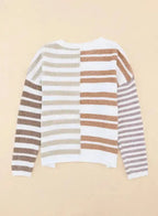 Stripe Blocked Drop Shoulder Slouchy Sweater - Fashionfitz