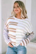 Stripe Blocked Drop Shoulder Slouchy Sweater - Fashionfitz