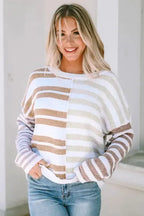 Stripe Blocked Drop Shoulder Slouchy Sweater - Fashionfitz