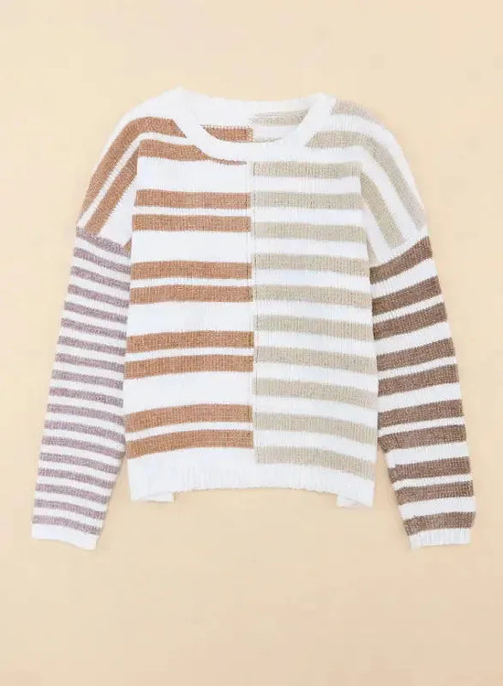 Stripe Blocked Drop Shoulder Slouchy Sweater - Fashionfitz