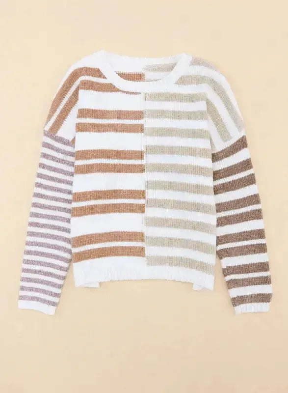 Stripe Blocked Drop Shoulder Slouchy Sweater - Fashionfitz
