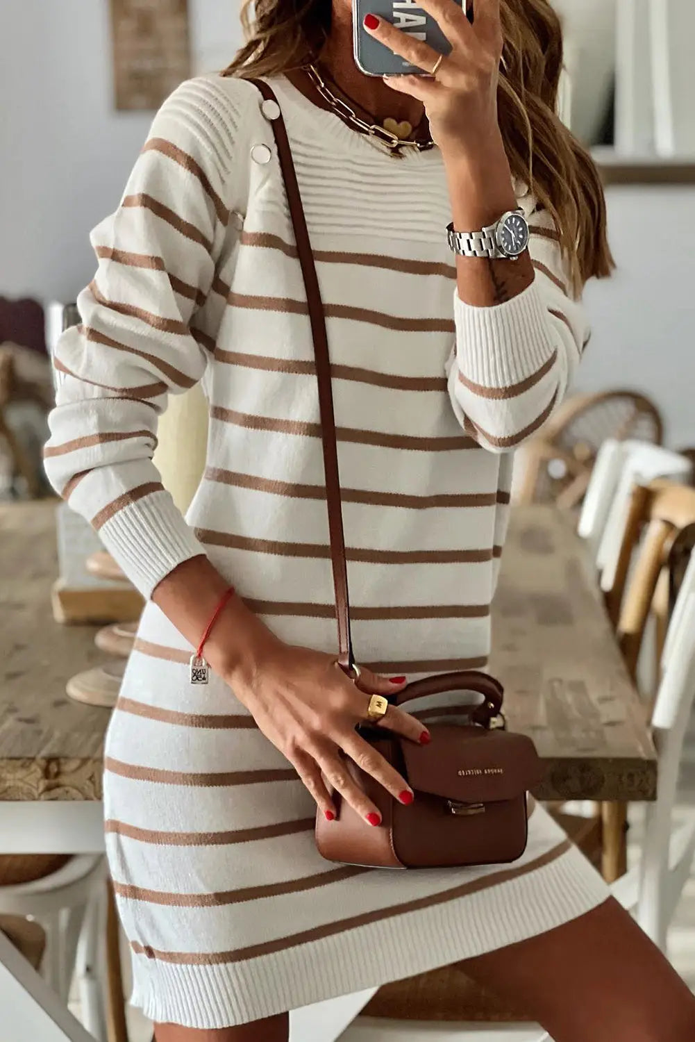 Stripe button ribbed detail mini sweater dress - s / 50% viscose + 28% polyester + 22% polyamide - dresses
