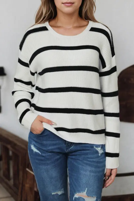 Stripe buttoned decor sweater - sweaters