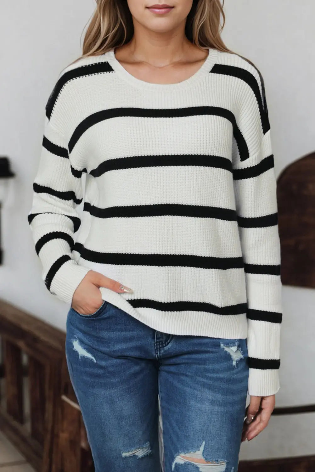 Stripe buttoned decor sweater - sweaters & cardigans