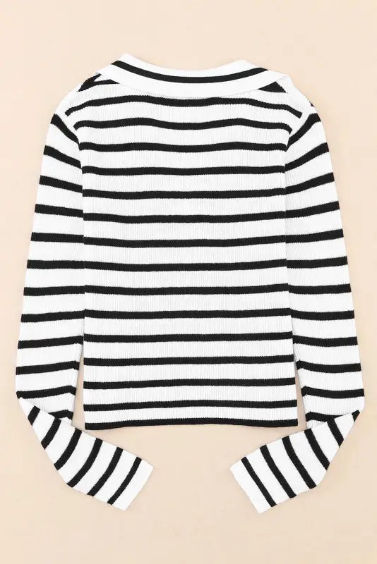 Stripe collared v neck lightweight knit casual sweater - sweaters & cardigans