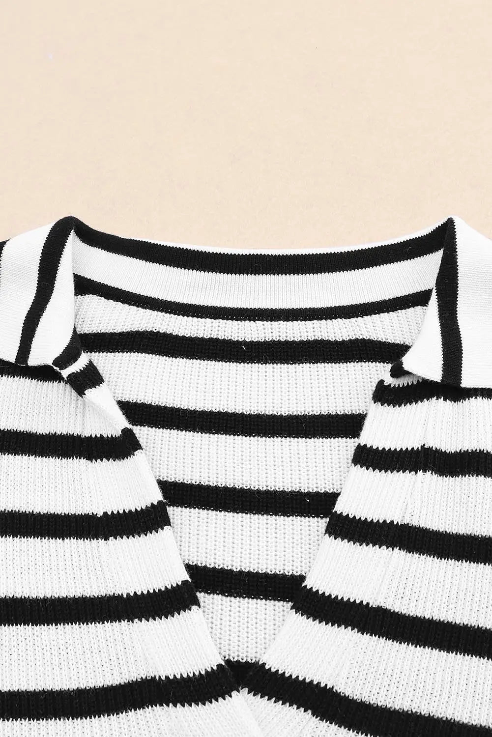 Stripe collared v neck lightweight knit casual sweater - sweaters & cardigans