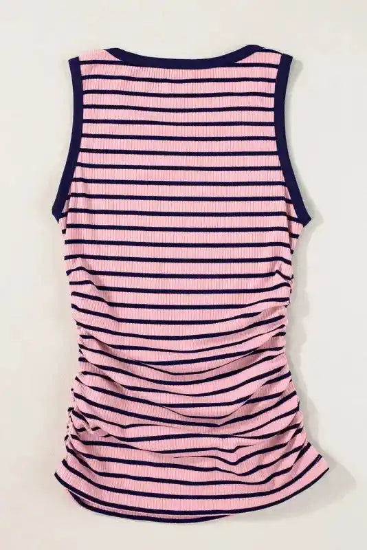 Stripe Contrast Round Neck Sleeveless Slim Top - Fashionfitz