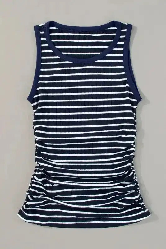 Stripe Contrast Round Neck Sleeveless Slim Top - Fashionfitz