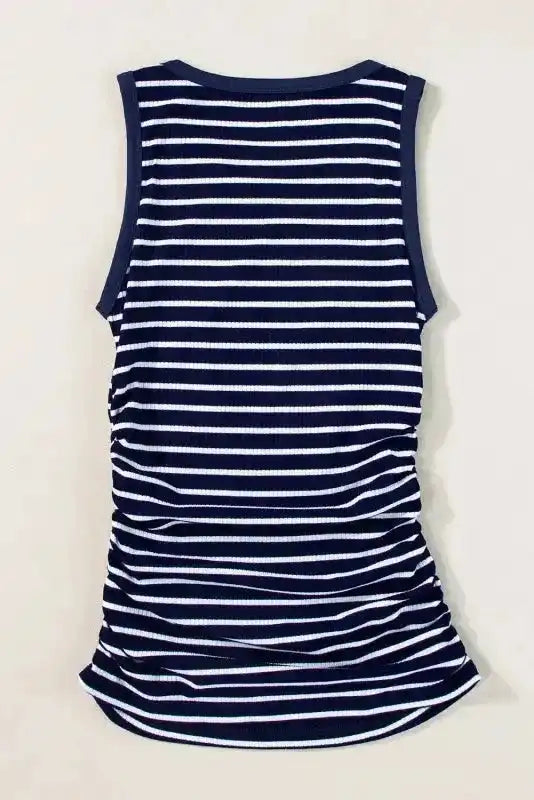 Stripe Contrast Round Neck Sleeveless Slim Top - Fashionfitz
