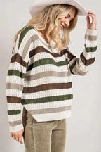 Stripe Crochet Hollow out Knit Sweater - Fashionfitz