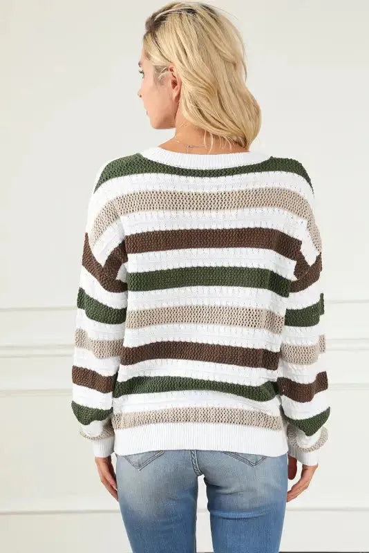 Stripe Crochet Hollow out Knit Sweater - Fashionfitz