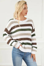 Stripe Crochet Hollow out Knit Sweater - Fashionfitz