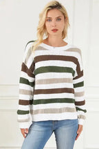 Stripe Crochet Hollow out Knit Sweater - Fashionfitz