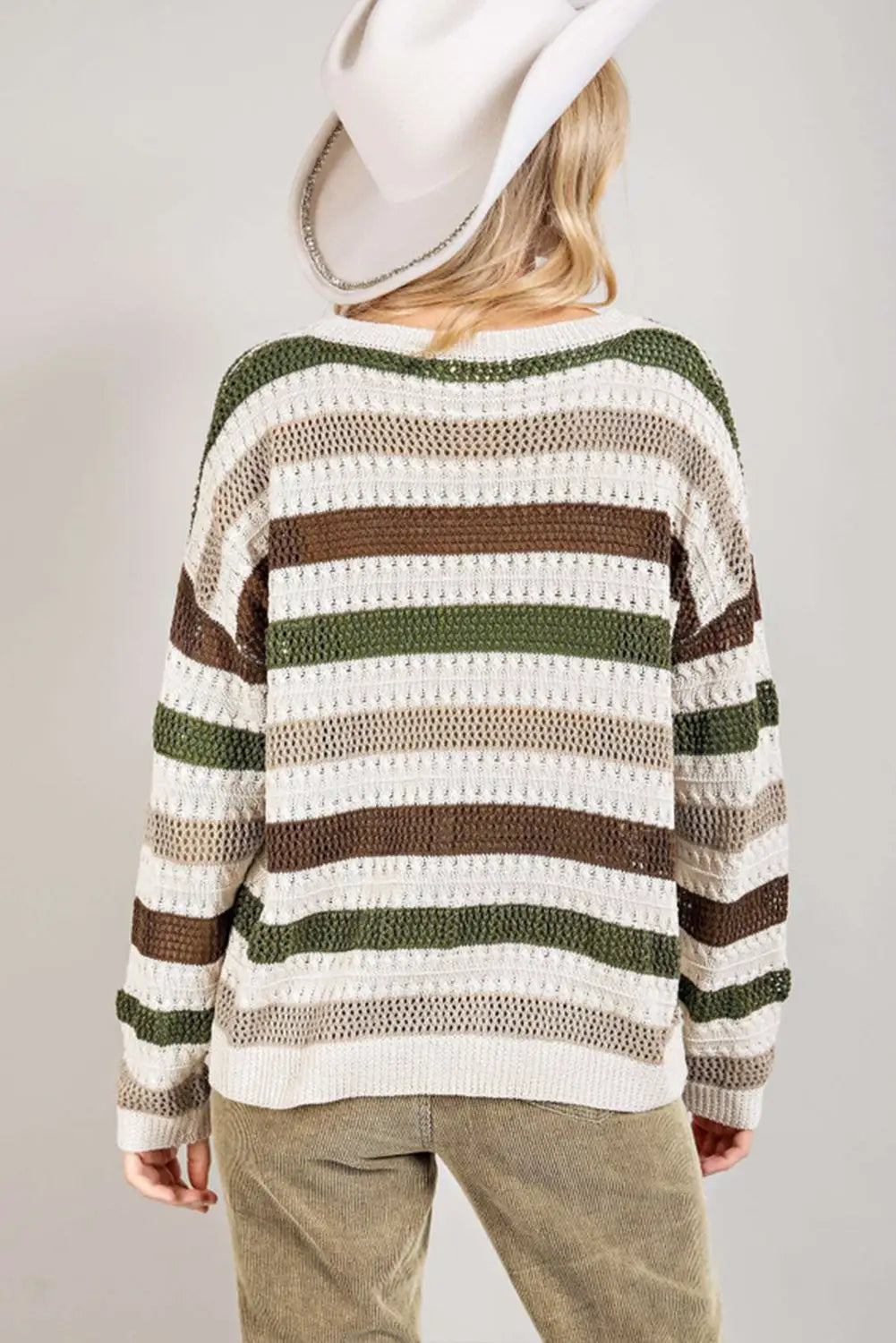 Stripe crochet hollow out knit sweater - sweaters & cardigans