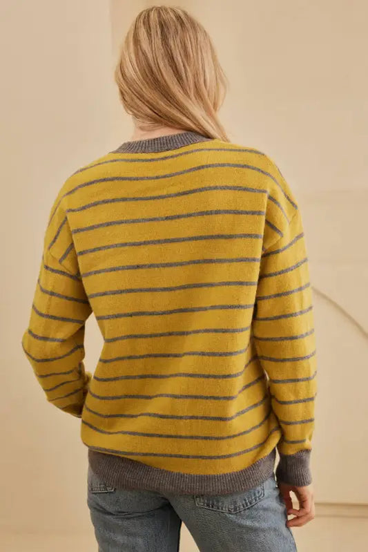 Stripe daisy jumper - yellow knitted round neck