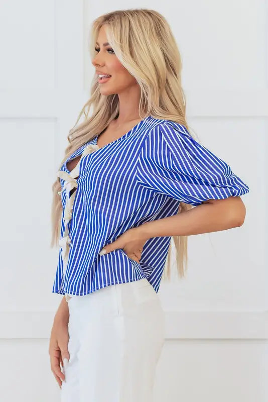 Stripe delight ribbon blouse