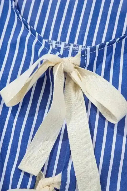 Short Sleeve Blouses Stripe Delight Ribbon Blouse